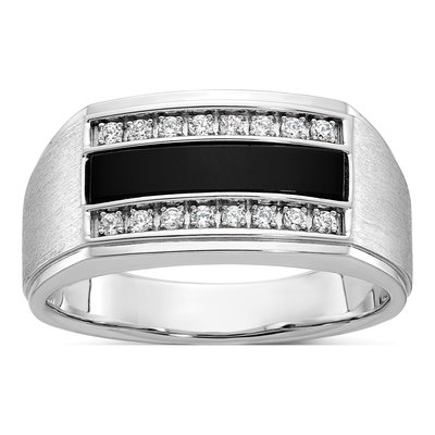 Men's 14K White Gold 1/6 ct tw Onyx Diamond Ring