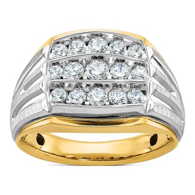 Men's 14K Two-Tone Gold 3-Row Diamond Ring Mounting