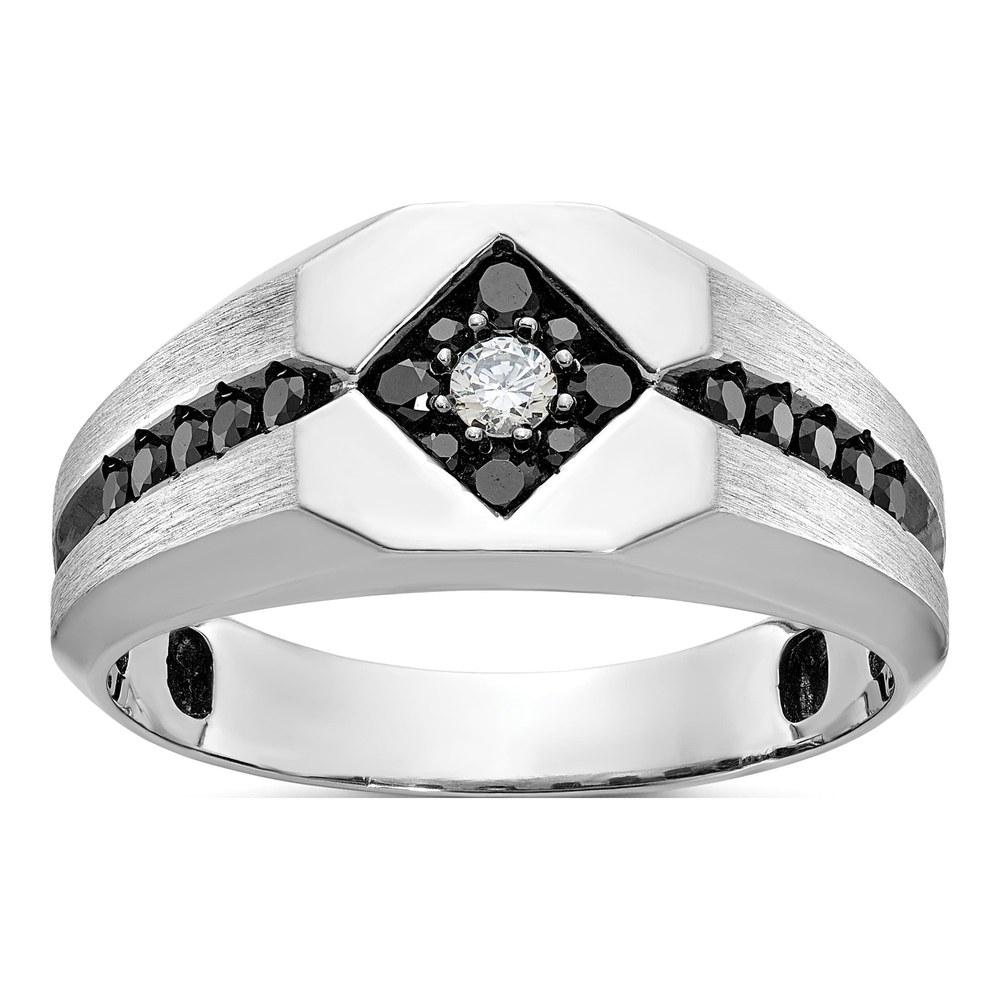 Ibgoodman 14K White Gold Rhodium-Plated With Black Rhodium Men's Polished Satin And Grooved 1/2 Carat Aa Quality Black And White Diamond Ring