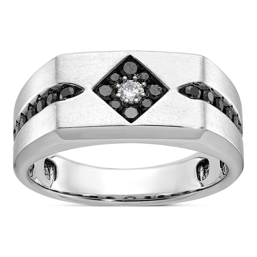 Ib Goodman 10K White Gold Rhodium-Plated With Black Rhodium Men's Satin Black And White 0.58ct Diamond Complete Ring