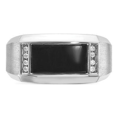 Men's 14K White Gold 1/15 ct tw Onyx & Diamond Rectangle Ring – view 6