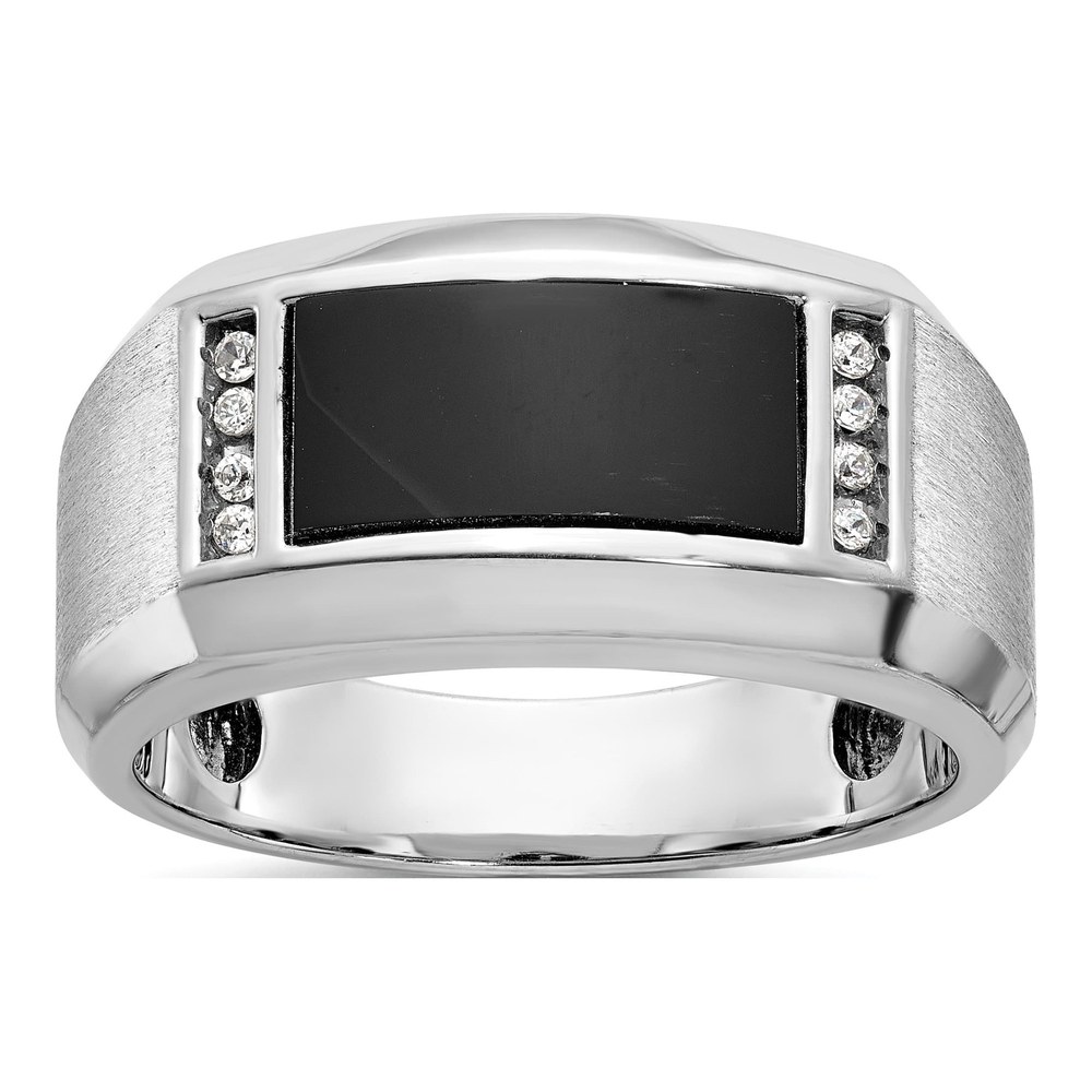 Ib Goodman 14K White Gold Rhodium-Plated Mens Satin Rectangle Onyx And 1/15 Carat Diamond Complete Ring