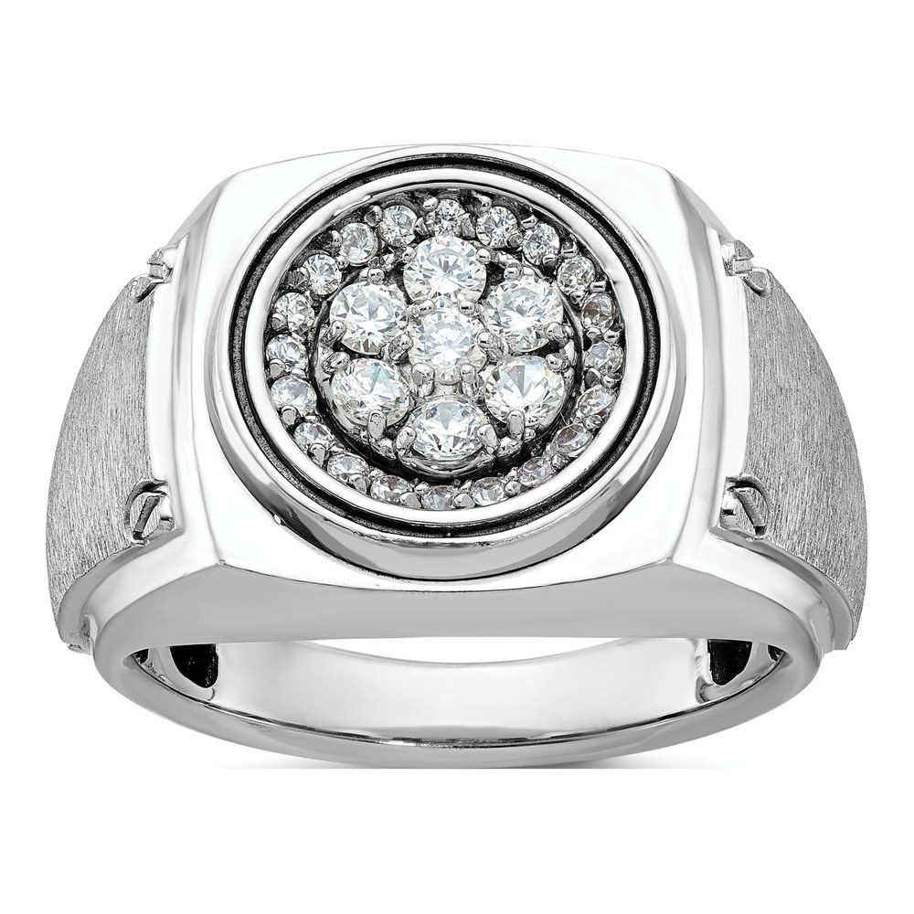 Ib Goodman 14K White Gold Rhodium-Plated Mens Polished And Satin 3/4 Carat Aa Diamond Round Cluster Halo Ring