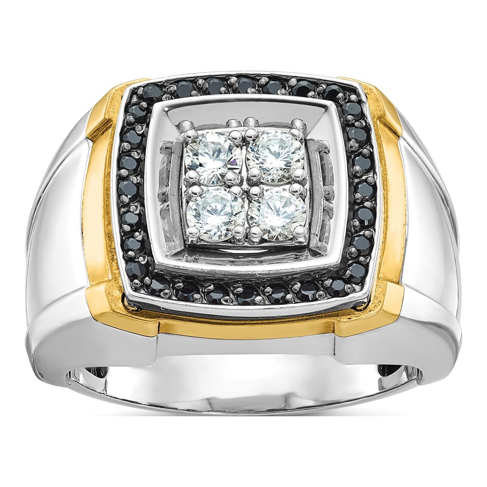 Ibgoodman 10K Two-Tone Men's Polished 3/4 Carat A Quality Black And White Diamond Square Cluster Ring