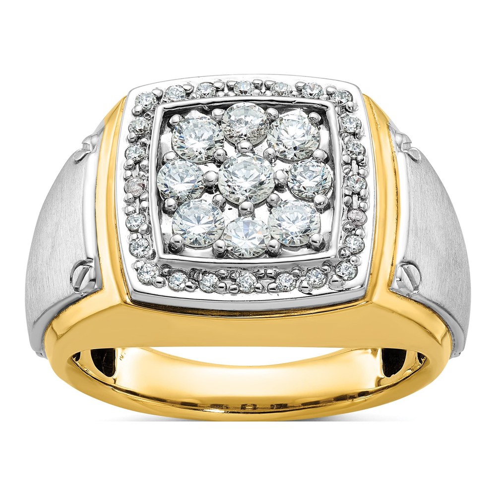 Ibgoodman 10K Two-Tone Men's Polished And Satin 1 Carat A Quality Diamond Square Cluster Ring