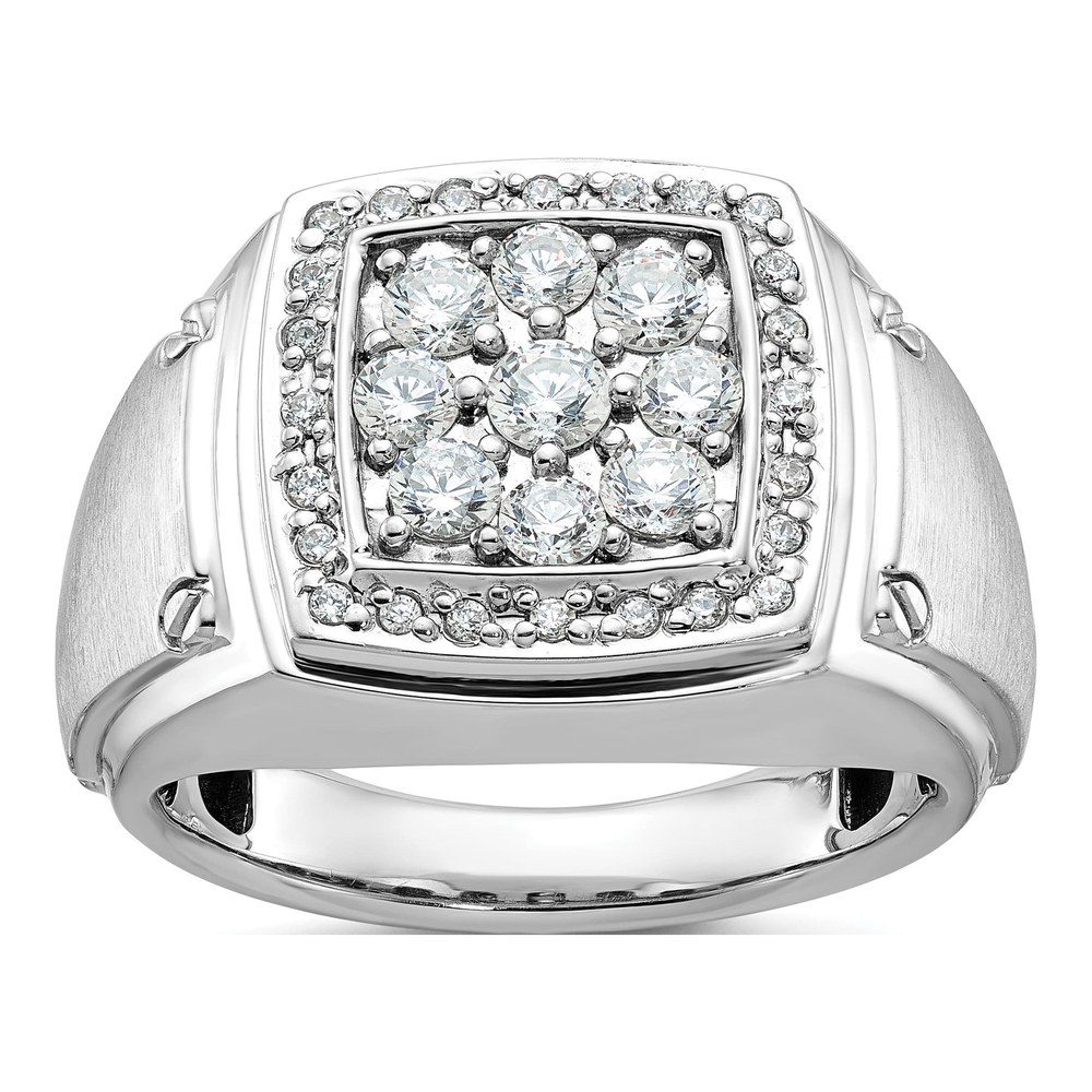 Ib Goodman 14K White Gold Rhodium-Plated Mens Polished And Satin 1 Carat Aa Quality Diamond Square Cluster Halo Ring