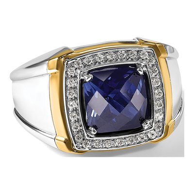 Men's 10K Two-Tone Gold Sapphire Diamond Halo Ring Mounting – view 4