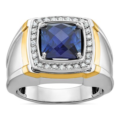 Men's 10K Two-Tone Gold Sapphire Diamond Halo Ring Mounting