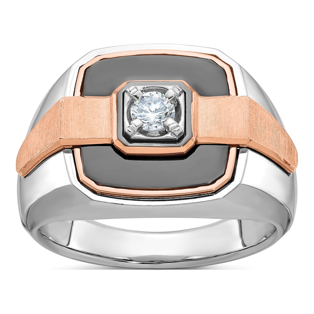 Ibgoodman 14K White And Rose Gold With Black Rhodium Men's Polished And Satin 1/3 Carat Aa Quality Diamond Ring
