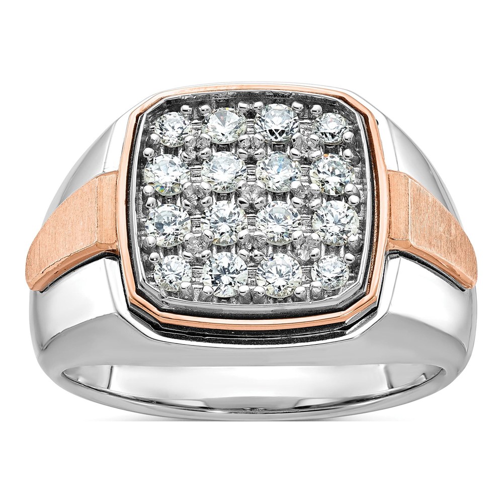 Ibgoodman 14K White And Rose Gold Men's Polished And Satin 1 Carat Aa Quality Diamond Cluster Ring