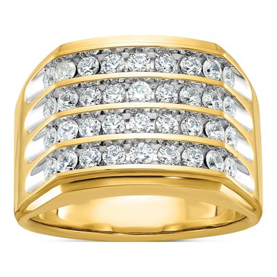 Men's 10K Yellow Gold 1.5 ct tw 4-Row Diamond Ring