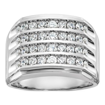 Men's 14K White Gold 4-Row Diamond Ring Mounting