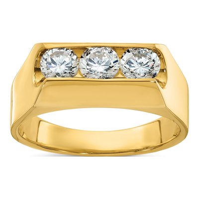 Men's 14K Yellow Gold 3-Stone Diamond Ring Mounting
