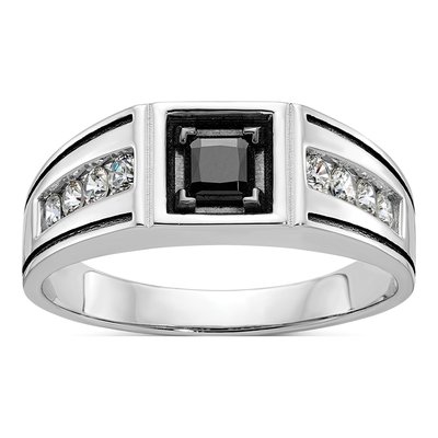 Men's 14K White Gold Black Diamond Ring Mounting