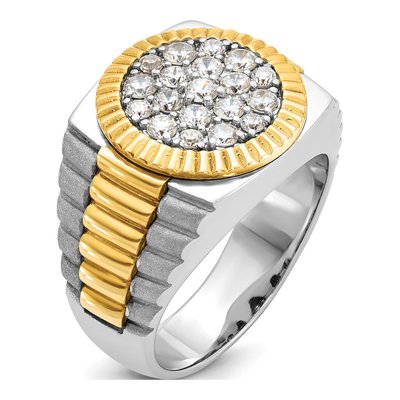 Men's 10K Two-Tone Gold Ribbed Round Cluster Ring Mounting – view 8