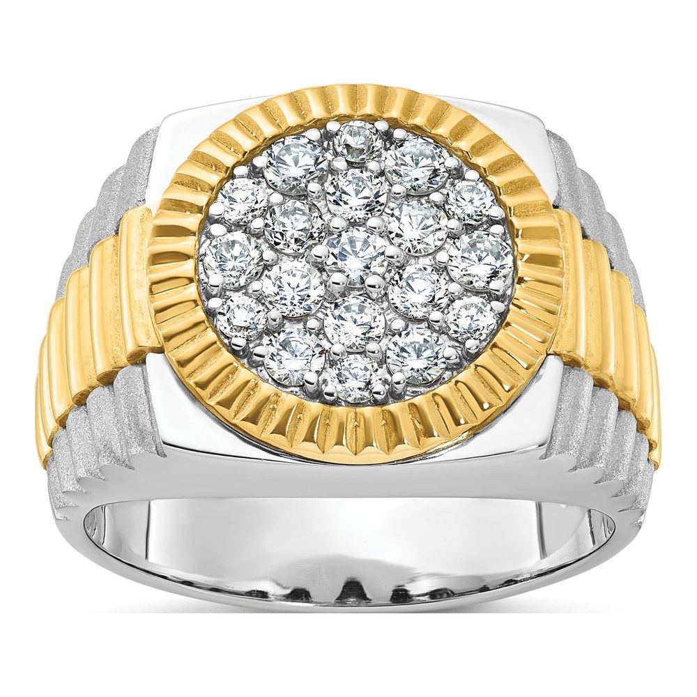 10K Two-Tone Ibgoodman 14K Men's Polished Satin And Ribbed Round Cluster Ring Mounting