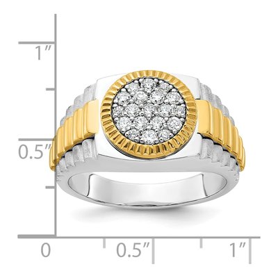 Men's 10K Two-Tone Gold 1/2 ct tw Ribbed Diamond Round Cluster Ring – view 3