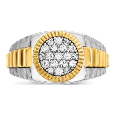 Men's 10K Two-Tone Gold 1/2 ct tw Ribbed Diamond Round Cluster Ring – view 6