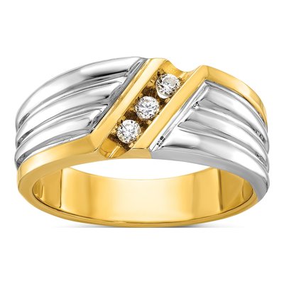 Men's 14K Two-Tone Gold 3-Stone Diamond Ring Mounting