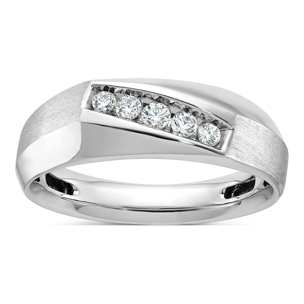 Ibgoodman 14K White Gold Rhodium-Plated Men's Polished And Satin 5-Stone 1/4 Carat Aa Quality Diamond Ring