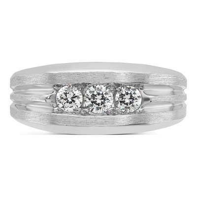 Men's 14K White Gold Grooved 3-Stone Ring Mounting – view 6