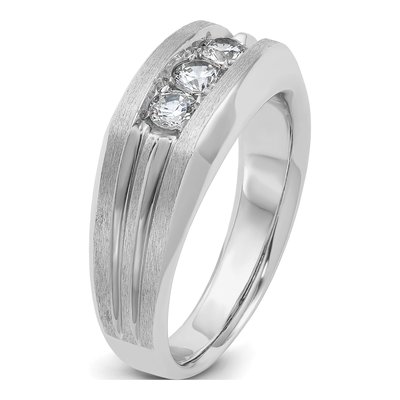 Men's 14K White Gold Grooved 3-Stone Ring Mounting – view 8