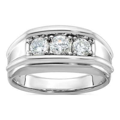 Men's 14K White Gold 3-Stone Ring Mounting