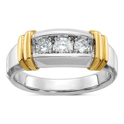 Men's 14K Two-Tone Gold 3-Stone Diamond Ring Mounting