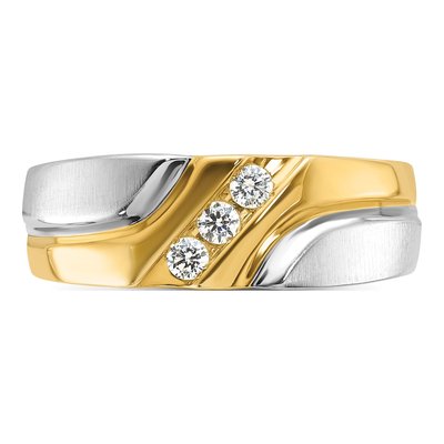 Men's 14K Two-Tone Gold 1/6 ct tw Lab-Grown Diamond Grooved Ring – view 5