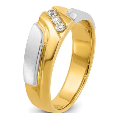 Men's 14K Two-Tone Gold 1/6 ct tw Lab-Grown Diamond Grooved Ring – view 8