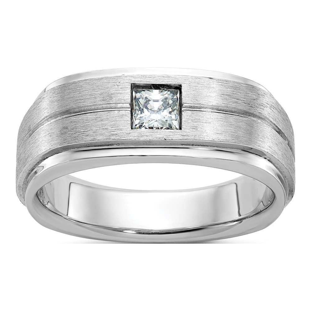 Ib Goodman 14K White Gold Rhodium-Plated Mens Polished And Satin 3/8 Carat Diamond Complete Ring