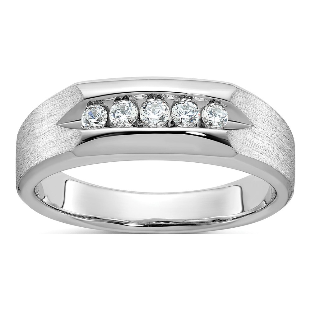 Ibgoodman 14K White Gold Rhodium-Plated Men's Polished And Satin 5-Stone 1/4 Carat Aa Quality Diamond Ring