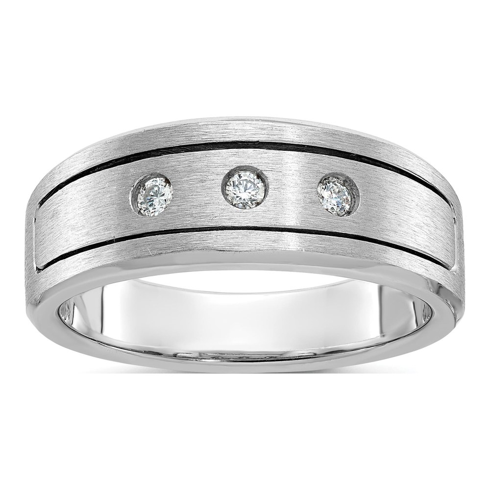 Ib Goodman 14K White Gold Rhodium-Plated Mens Polished/antiqued/satin 1/6 Carat Diamond 3-Stone Complete Ring