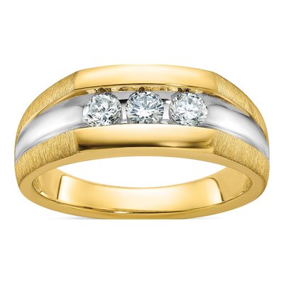 Men's 14K Yellow Gold 3-Stone Diamond Ring Mounting
