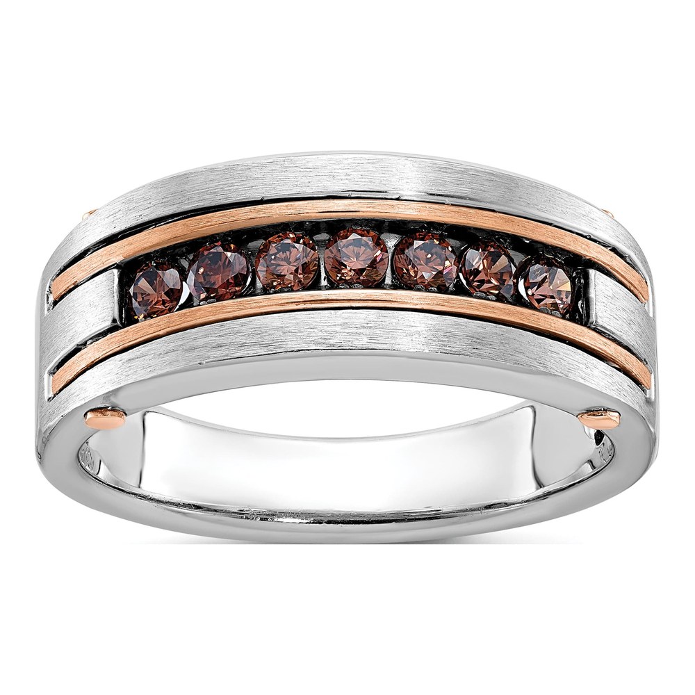 Ibgoodman 10K White And Rose Gold Men's Polished And Satin 7-Stone 1/2 Carat Brown Diamond Ring