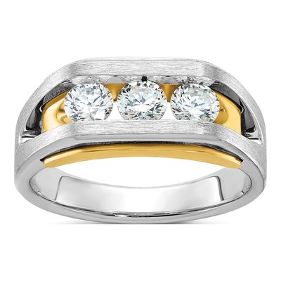 Men's 14K Two-Tone Gold 3-Stone Ring Mounting