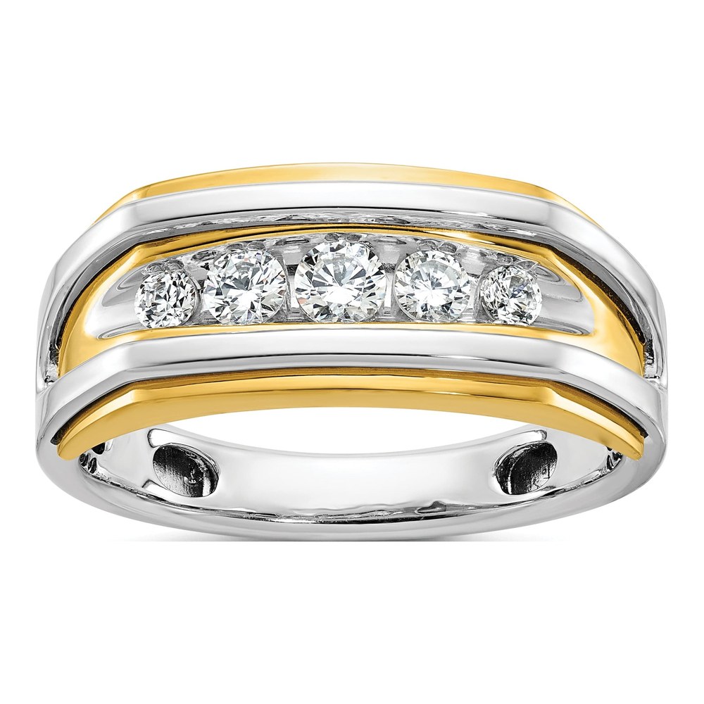 Ibgoodman 14K Two-Tone Men's Polished 5-Stone 1/2 Carat Aa Quality Diamond Ring