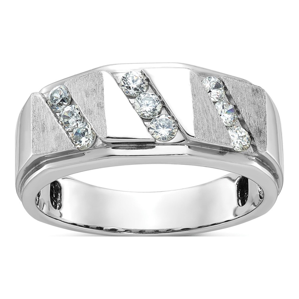 Ibgoodman 14K White Gold Rhodium-Plated Men's Polished And Satin 1/2 Carat Aa Quality Diamond Ring