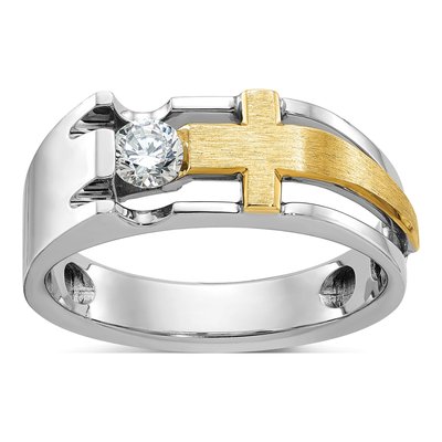 Men's 10K Two-Tone Gold Diamond Cross Ring Mounting