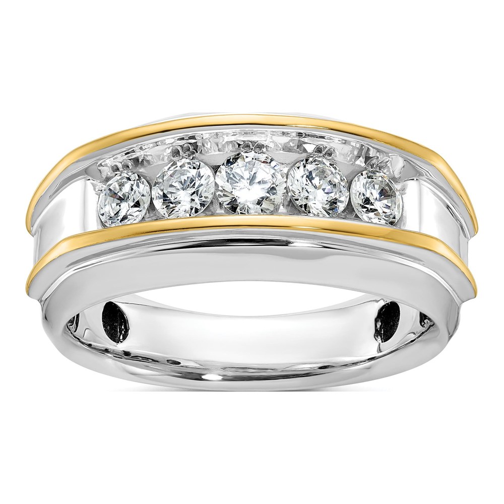 Ibgoodman 14K Two-Tone Men's Polished 5-Stone 1 Carat Aa Quality Diamond Ring
