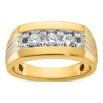 Men's 14K Yellow Gold 3-Stone Diamond Ring Mounting