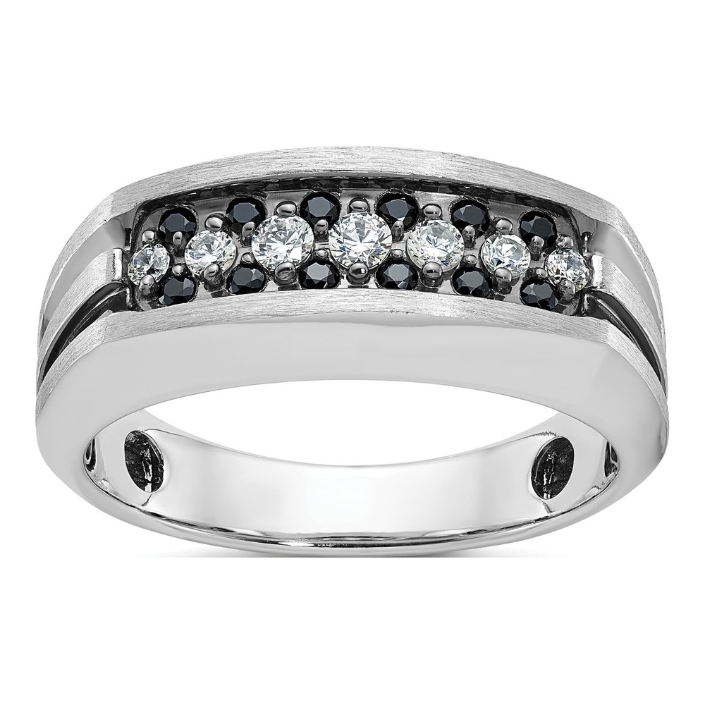 14K White Gold Ibgoodman With Black Rhodium Men's Polished Satin And Grooved 1/2 Carat A Quality Diamond Ring