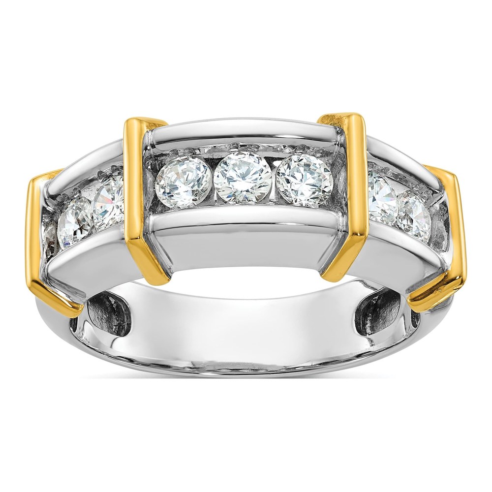Ibgoodman 14K Two-Tone Men's Polished 7-Stone 1 Carat Aa Quality Diamond Ring