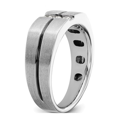 Men's 14K White Gold Grooved 3-Stone Ring Mounting – view 8