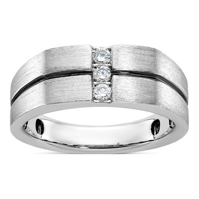 Men's 14K White Gold Grooved 3-Stone Ring Mounting