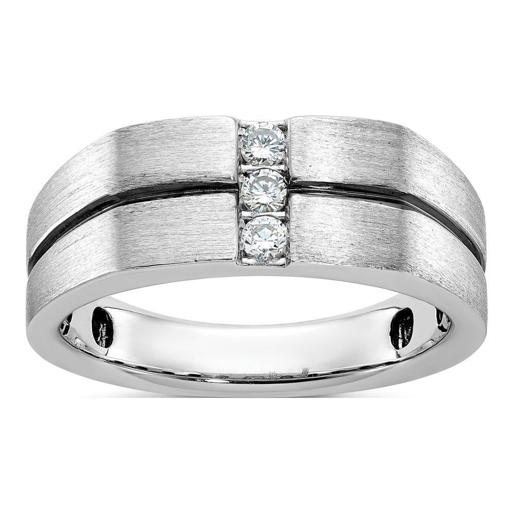 Ibgoodman 14K White Gold Rhodium-Plated With Black Rhodium 1/5 Carat Lab Grown Diamond Vs/si+ G+ Complete Satin And Grooved Three Stone Men's Ring