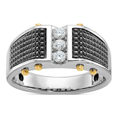 Men's 14K Two-Tone Gold 3-Stone Diamond Ring Mounting