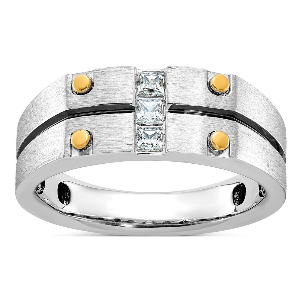 Ib Goodman 10K Two-Tone And Black Rhodium Mens Satin 3-Stone 1/3 Carat Diamond Complete Ring