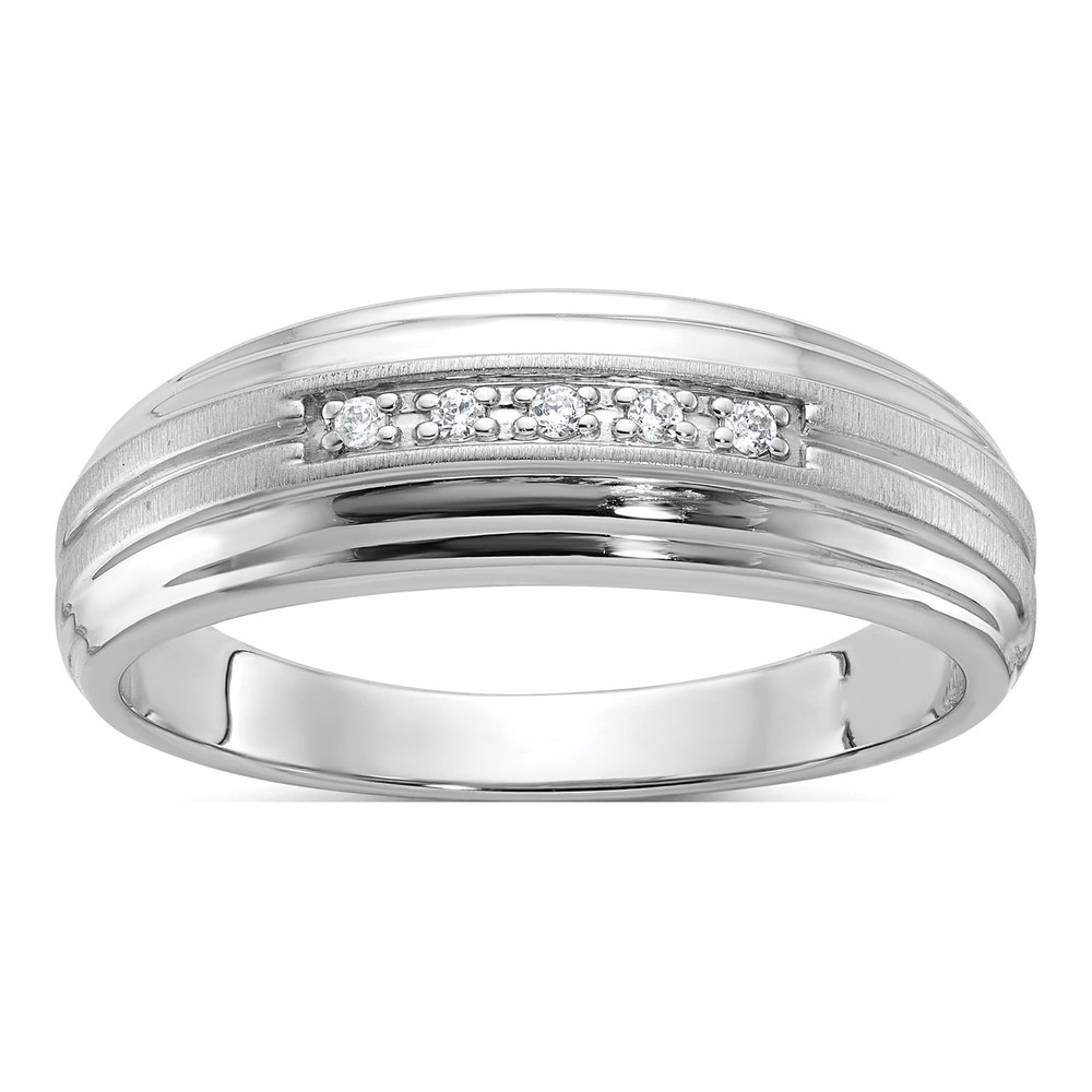 Ibgoodman 14K White Gold Rhodium-Plated Men's Polished Satin And Grooved 5-Stone 1/20 Carat Aa Quality Diamond Ring