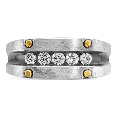Men's 14K Two-Tone Gold Grooved 5-Stone Ring Mounting – view 6